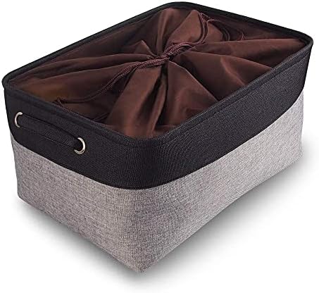Mangata Jumbo Canvas Storage Box, Fabric Storage Basket with Handles & drawstring for Cupboards, Shelves, Clothes, Toys (Extra Large, Foldable, Grey Beige)