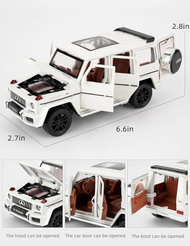 Image of 1:32 Scale Car Model Compatible Collectible Benz G63 AMG Diecast Toy Vehicle, Zinc Alloy Pull Back Toy Car with Sound and Light for Adults, Boys, and Girls (White)