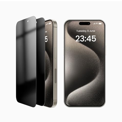 UGREEN iPhone 15 Pro Max Privacy Screen Protector 28° Anti Spy Ultimate Drop Defense Easy Installation Anti Fingerprint and Scratch Case Friendly iPhone 15 Pro Max Tempered Glass Protector 2 Pack