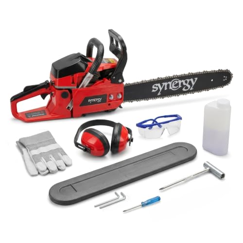 Synergy Motosierra Gasolina Profesional 65cc 3,9CV – Espada 50 cm – Motor 2 Tiempos Potente – Arranque Fácil – Antivibración – Lubricación Automática para Corte de Leña y Tala