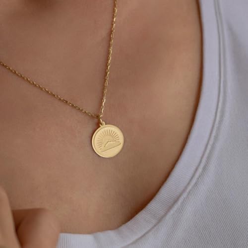 Collier pendentif pièce gravée soleil céleste, le cadeau idéal unique