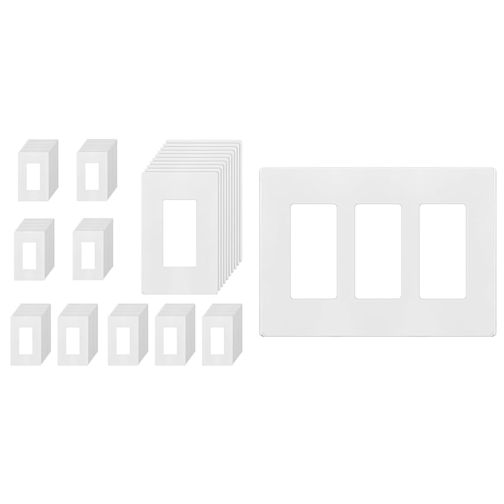 Enerlites 40-Pack 1-Gang & 1 3-Gang Screwless Wall Plate Covers, Polycarbonate Thermoplastic, Child Safe, Heat & Fade Resistant, Dimensions 4.68" H x 2.93” L & 4.68" H x 6.53" L