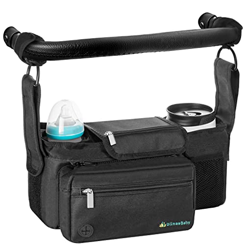 Universal Stroller Organizer - Trendy Baby Stroller Organizer With Cup Holder - Multi Storage Stroller Caddy Bag With Handlebar Straps - Essential Stroller Accessories Compatible With Any Strollers