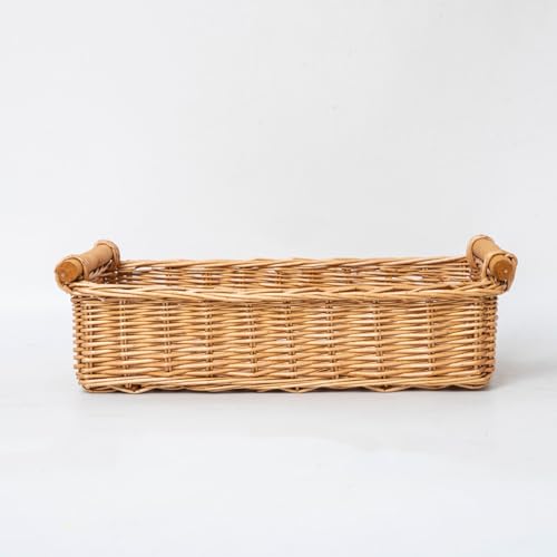 YAHUAN Woven Wicker Storage Basket Wicker Tray Shallow Basket Organizing 16.54L x 11.02W x4.72H in (Wicker) by YAHUAN - Image 2