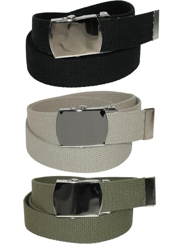 CTM Big & Tall Cotton Belt with Nickel Buckle (Pack of 3 Colors)3