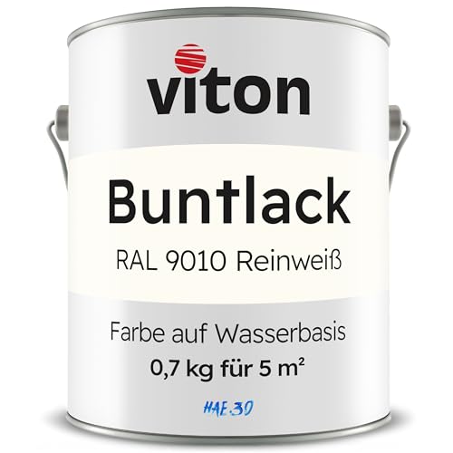 Viton Buntlack 0,7 Kg Reinweiss - Seidenmatt - Wetterfest für Außen und Innen - 3in1 Grundierung & Lack - HAE 30 - RAL 9010 Reinweiss