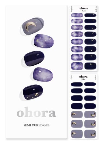 Ohora Semi Cured Gel Nail Strips (N Lunar Eclipse) - Works With Any Nail Lamps, Salon-Quality, Long Lasting, Easy To Apply & Remove - Includes 2 Prep Pads, Nail File & Wooden Stick - Purple #TOP16