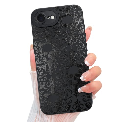 KANGHAR Designed for iPhone 17e/16e Case, Black Goth Aesthetic Skull
