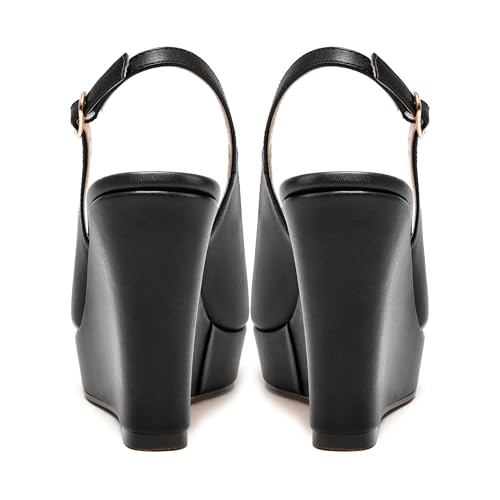 NUMALEO Womens Evening Slingback Buckle Platform Sexy Peep Toe Matte Fashion Wedge High Heel Pumps Shoes 4 Inch4