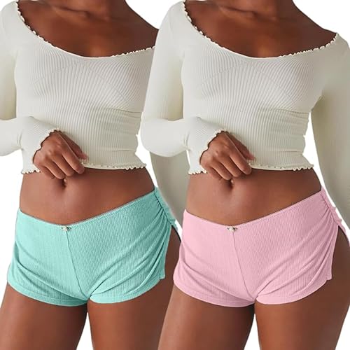 Image of FaroDor Cute Micro Pajamas Shorts for Women Low Rise Side Slit Ruched Lounge Shorts Pj Bottoms