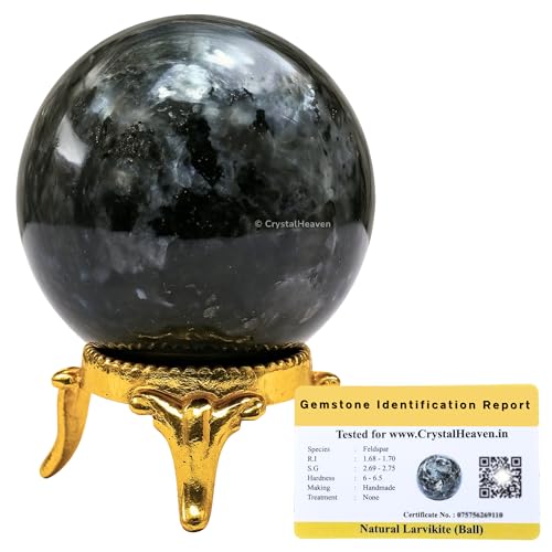 Certified Larvikite Crystal Ball for Meditation - Premium Crystal Vastu Items for Home and Feng Shui Items for Good Luck - Ideal for Pooja Supplies and Spiritual Practices (2" Inch)