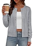 IWD Womens Cardigan Sweaters Crew Neck Long Sleeve Lightweight Button Down Sweater 2026 Spring Trendy Knit Tops (Grey, X-Large)