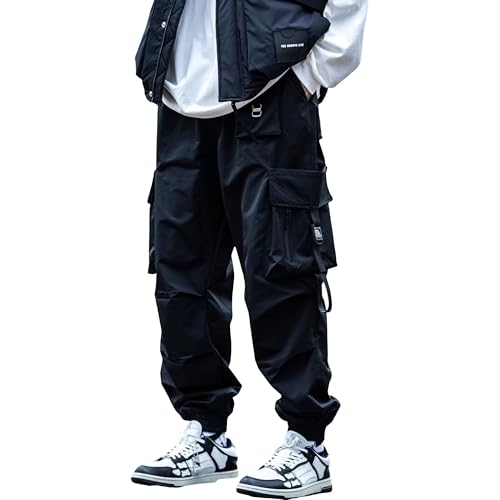 Men's Dark Functional Paratrooper Tactical Cargo Pants Baggy Athletic Harem Pants Men Street Drawstring Trousers