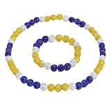 XFSRG 2 Stück Collana con Perline e Bracciale Girocollo Perline a Sfere con Strass Colorati Collana di Cristallo a Strati Set Gioielli Donna Elegante (Giallo + Blu + Bianco)