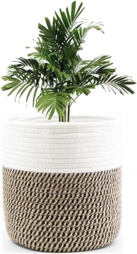 Rope Woven Plant Basket 10inch White & Jute Basket for