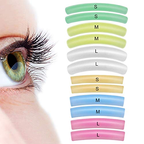 Democo Lash Lift Silicone Rods Pads 12 PCS Colorful Reusable Eyelash Perming Curler Shield Pads with Small Medium Large Size
