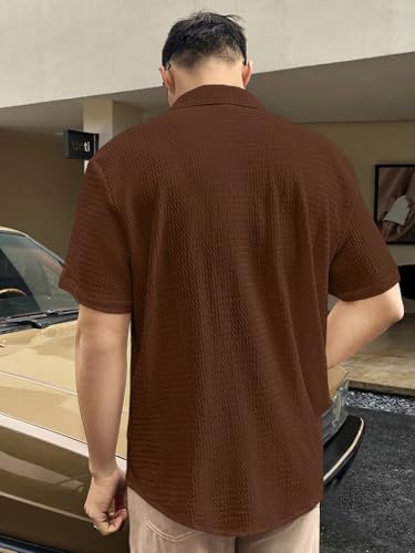 Image of GRECIILOOKS Men's Polycotton Shirt |Stylish Casual Regular Fit Shirts | Textured Half Sleeve | Slim Fit | Business & Meeting Ready (Available in Plus Size)