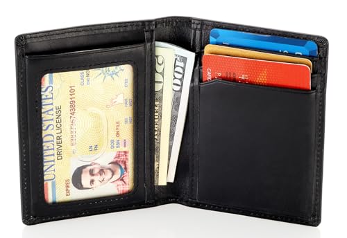 Stealth Mode Men's Slim Front Pocket Wallet - RFID Blocking, Thin Minimalist Bifold Design, Genuine Leather - ID Badge Window and 5 Sleeves for Money, Credit and Debit Cards, Driver's License - Black2