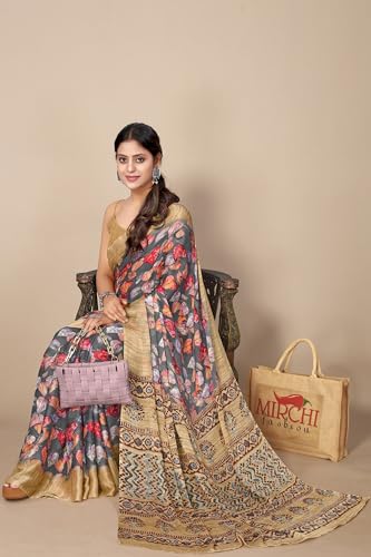 Image of MIRCHI FASHION Women Saree | Plain Weave Chiffon Abstract Printed Office Wear Sari with Blouse
