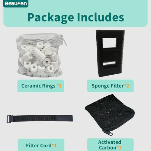 Image of 2 Set Aquarium Filter Media Kits Compatible with Fluval Flex (15 Gal) Desktop Aquarium, Includes 2 Carbon Filter Refills, 2 Foam Filters A1375, 2 Ceramic Rings & 1 Filter Cord