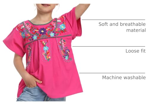 Image of YZXDORWJ Mexican Blouse for Girls Traditional Embroidered Summer Short Sleeve Peasant Blouse for Kids