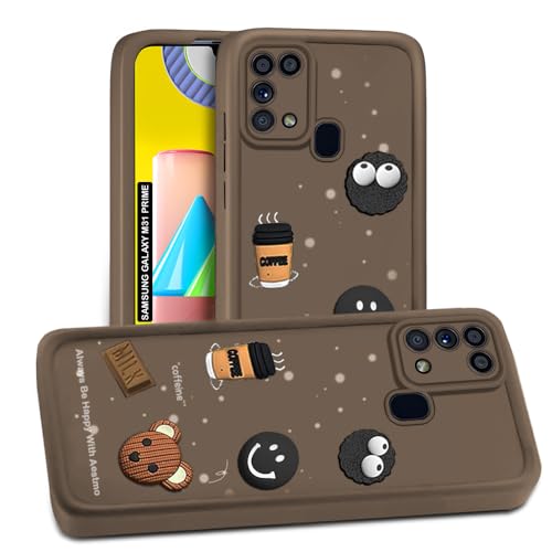 Image of AESTMO Back Case Cover for Samsung Galaxy M31 / F41 / M31 Prime Cover | Cute Fun Cartoon 3D Ball | Coffee Silicone Case | Full Body Protection | Camera Protection Back Cover (Brown)