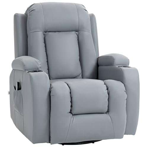 HOMCOM Sillón de Masaje Giratorio con 8 Puntos de Masaje Vibrante Sillón Relax Reclinable con Función de Calefacción Lumbar Mando a Distancia Butaca Reclinable para Salón 85x94x104 cm Gris