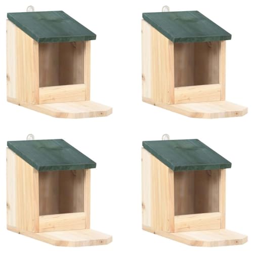 Comederos de madera de abeto para exteriores Mangloder juego de 4 piezas con placa de PVC y techo 2