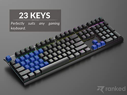 Ranked Zestaw Gumowych Nasadek Klawiszy | Double Shot Półprzezroczysty | Profil OEM dla Mechanicznej Klawiatury do Gier (Ciemnoniebieski, 23 Klawisze)