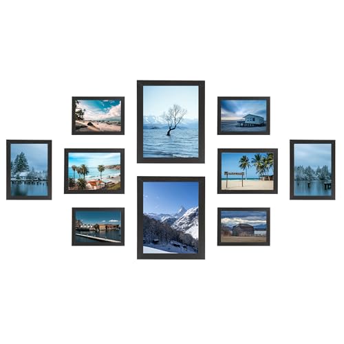 KAIWIN Set of 10 Picture Frames, multi photo frame Black, Two 20 x 25 cm (8 x 10 Inches), Four 13 x 18 cm (5 x 7 Inches), Four 10 x 15 cm (4 x 6 Inches), collage photo frame