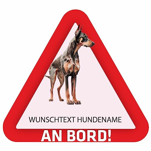 INDIGOS UG - Autoaufkleber selbst gestalten Dobermann - 15 cm Hunde Sticker selbstklebend - Heckscheibenaufkleber - Name und Wunschtext personalisiert - Motorrad - LKW