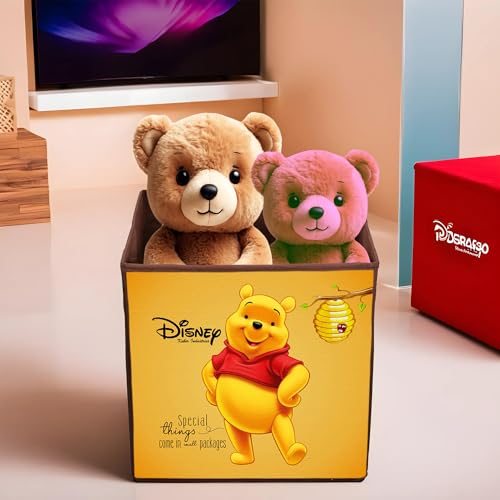 Image of Kuber Industries Collapsible Storage Box | Kids Toys Storage Organizer | Wardrobe Baskets for Clothes | Disney Pooh Print Print Foldable Box | Brown