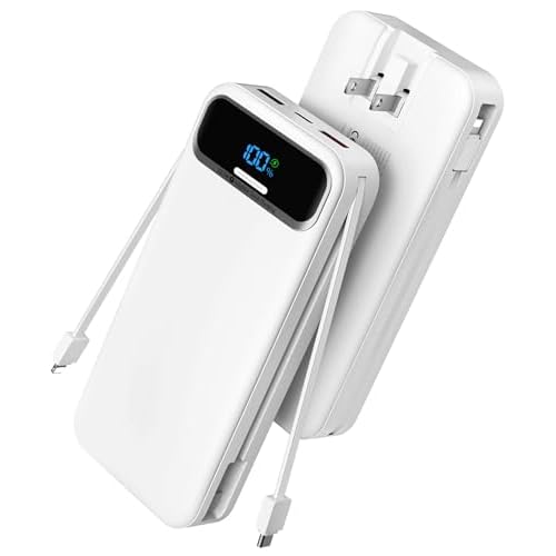 Portable Charger Power Bank with Built in Cables and AC Wall Plug,PD20W&SCP22.5W USB-C Super Fast Charging,20000mAh Travel Phone Charging,LED Display Battery Pack Compatible All iPhone Samsu