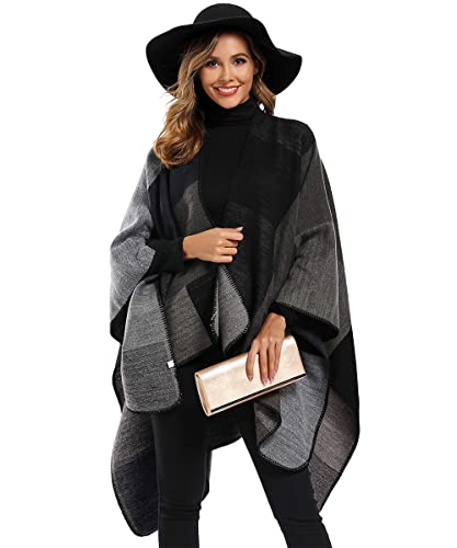 Envoltório de xale de bloco de cores feminino plus size cardigan poncho capa aberta frontal longo ca
