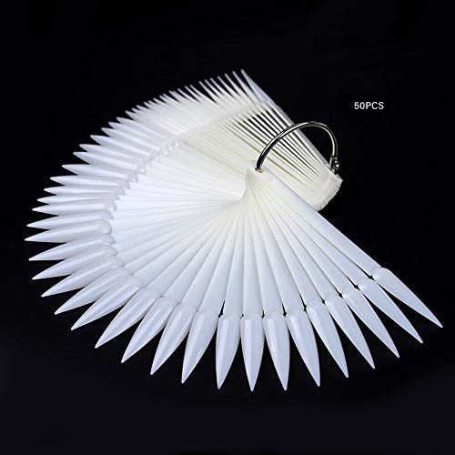 Moibase 100 Pcs Natural And Clear Fan-Shaped False Nail Swatch Sticks Nail Polish Practice Display Art Tips Nail Sample Sticks With Metal Split Ring (Sharp) Sw-A003 #TOP3