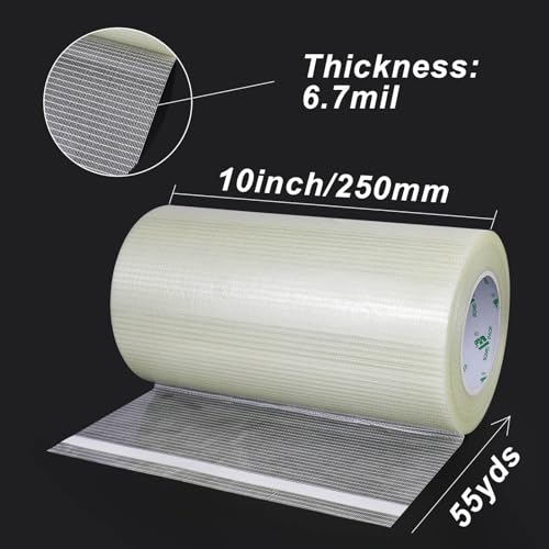 Image of BOMEI PACK Wide Fiber Reinforced Packing Tape 10 inch, Clear Heavy Duty Bi Directional Fiberglass Filament Strapping Tape 10Inch x 55yds 6.7Mil