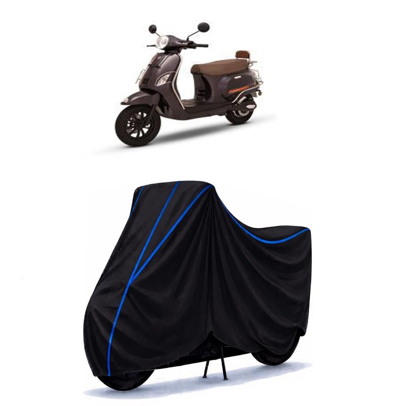 Image of Scooty Cover Water Resistant for Benling India Aura BS6 | Universal Scooter & Bike Cover | Heavy Duty UV Dust, Rain & Scratch Protection Weather Indoor Outdoor | Black with Blue Piping