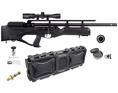 Hatsan Hercules Bully PCP .25 Caliber QE Air Rifle with Scope and Rings with Wearable4U Hard Case and 150x.25 Cal Pellets Bundle