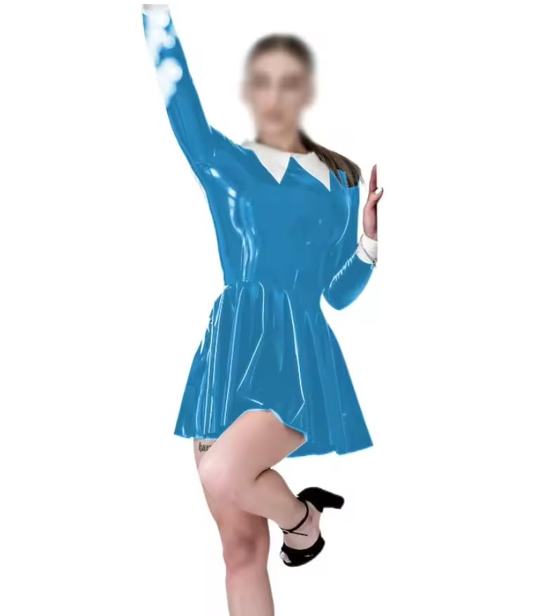 Biurowa Pani Piotruś Pan Kołnierz Krótka Sukienka Wetlook Casual Długi Rękaw Plisowana Mini Sukienka PVC Odzież Klubowa Odzież Damska Personalizacja