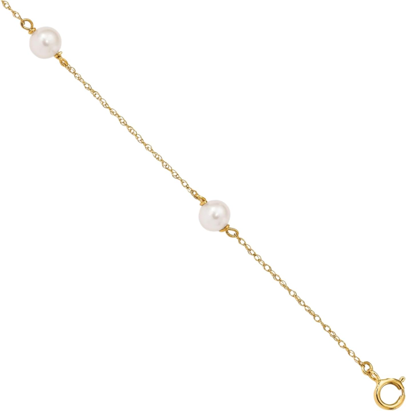 IceCarats 14K Solid Yellow Gold 5mm Freshwater Pearl Cable Chain Station Bracelet 6 inch Prong Set For Her