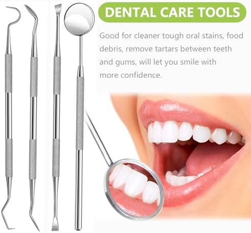 Dental Tools, 전문 치아 세척 구강 관리 위생 키트, 스테인리스 스틸 덴탈 픽 치아 스크레이퍼 치석 플라크 리무버, 치과 의사, 개인용, 반려동물 사용 보관 상자 포함 — 사진 2