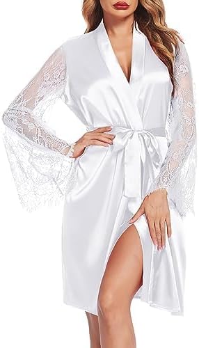 Ekouaer Women's Satin Kimono Robe for Bridesmaid and Bride Wedding Party Getting Ready Short Robe