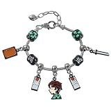 Teemotutu DIY Tanjiro Beads Bracelet Demon Slayer Cosplay Jewelry with Sword Charm Green Beads DIY Anime Gifts for Fans (Tanjiro)