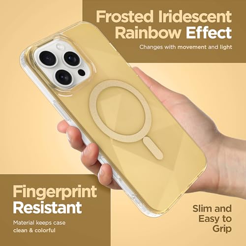 Image of Magnetic Case for iPhone 16 Pro Max [Compatible with Magsafe] [Anti-Yellowing] [1 Screen Protector] Shockproof Slim Iridescent Sparkly Case for iPhone 16 Pro Max 6.9 inch 2024, Gold