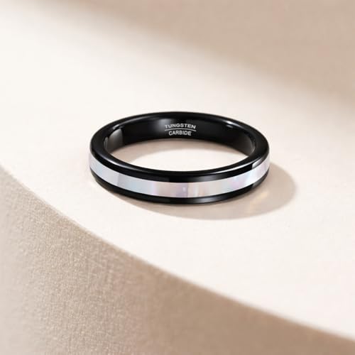 Vakki 4mm Women's Mother of Pearl Shell Engagement Ring Tungsten Wedding Band Size 9 by Vakki - Image 6