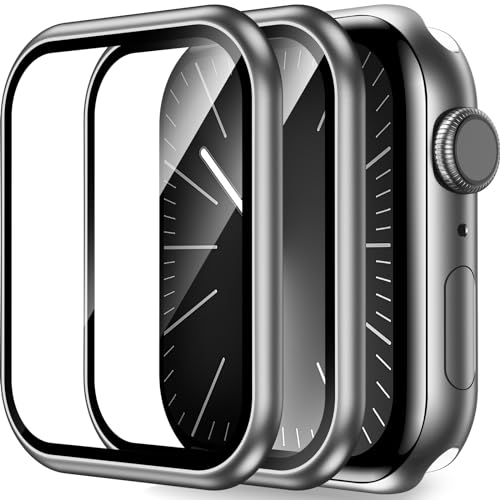BAZO 2 Pack for Apple Watch Screen Protector 45mm Series 9/8/7, Upgrade Tempered Glass Edge Full Coverage [Double Durability] Bubble Free Easy Installation for iWatch 45mm Accessories-Silver