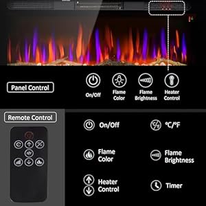 HOMCOM 36" Electric Fireplace Recessed and Wall Mounted with Remote Control, 1500W Fireplace Heater with 8H Timer, Adjustable Flame Color and Brightness, Log and Crystal HOMCOM 36 Electric Fireplace Recessed and Wall Mounted with Remote Control 1500W Fireplace Heater with 8H Timer Adjustable Flame Color and Brightness Log and Crystal