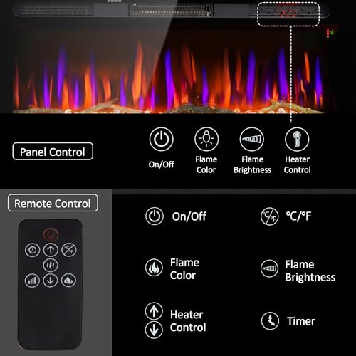 HOMCOM-36-Electric-Fireplace-Recessed-and-Wall-Mounted-with-Remote-Control-1500W-Fireplace-Heater-with-8H-Timer-Adjustable-Flame-Color-and-Brightness-Log-and-Crystal HOMCOM 36 Electric Fireplace Recessed and Wall Mounted with Remote Control 1500W Fireplace Heater with 8H Timer Adjustable Flame Color and Brightness Log and Crystal