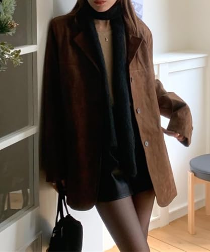 RICHTRUE Old Money Aesthetic Winter Brown Faux Leather Jacket Women Fall Fashion 2025 Trendy Suede Jacket Y2k Outerwear4