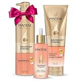 Pantene Abundant & Strong 3-Piece Regimen with B5 Complex + Niacinamide, Shampoo (13.5 oz), Conditioner (8 oz), Serum (2 oz) for Hair Loss, Thinning, Anti-Breakage, Volume - Grows Healthier